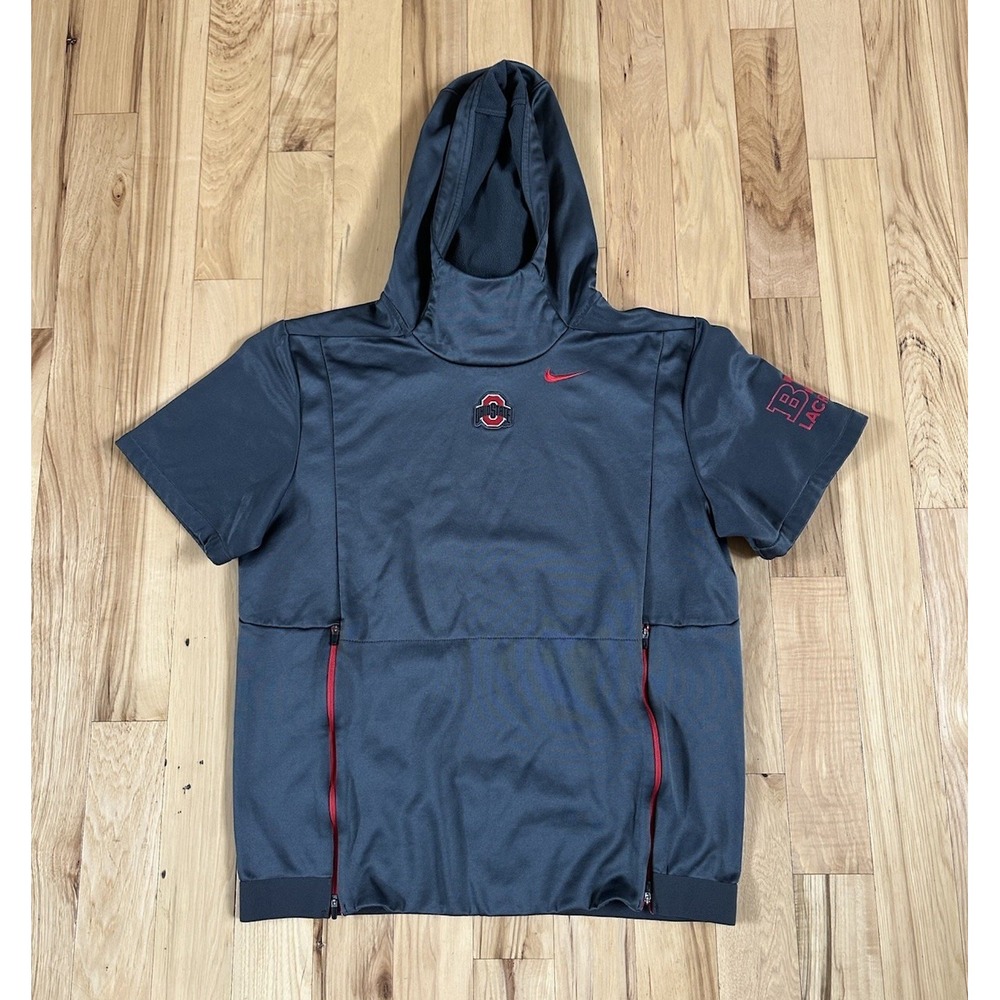 Ohio State Buckeyes Hoodie Shirt Mens Med Gray Nike Short Sleeve Pullover Zipper